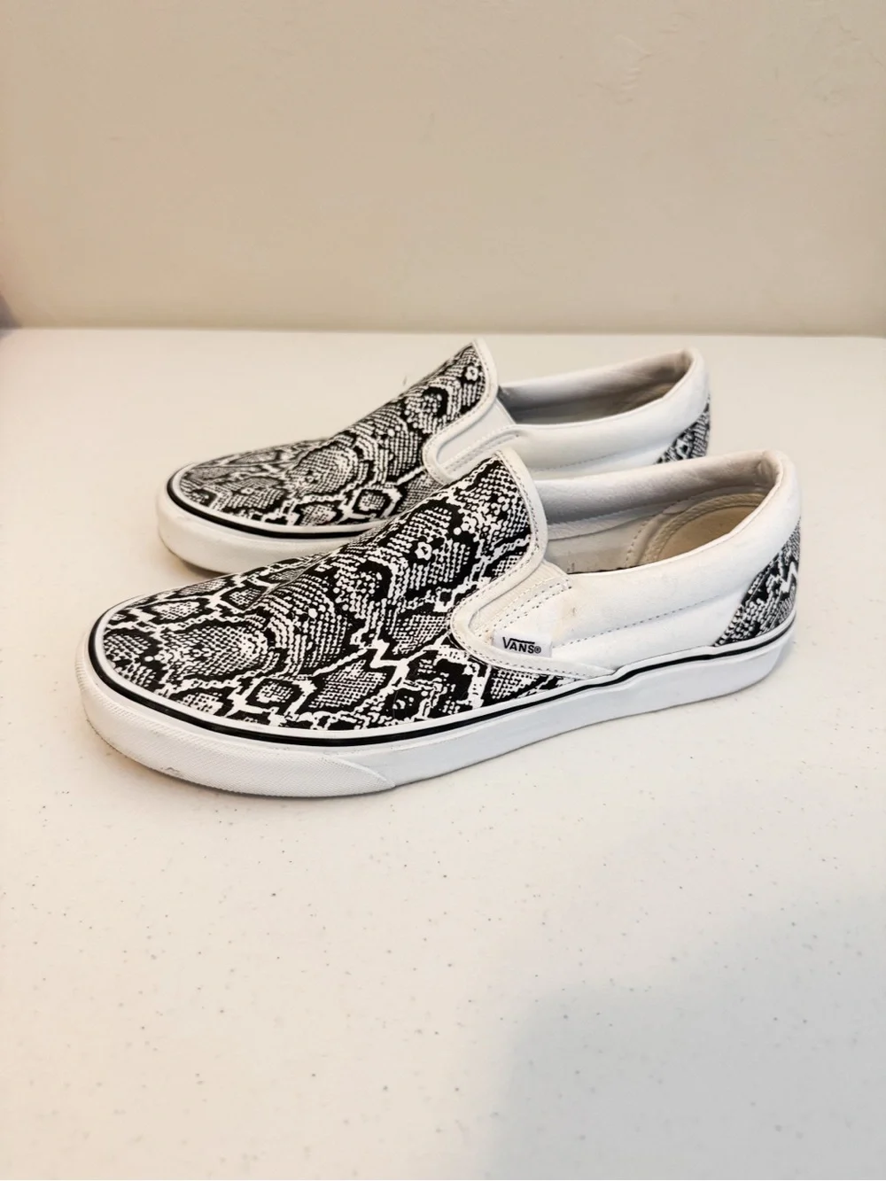 Vans Slip-On Sneakers with Black & White Snake Print